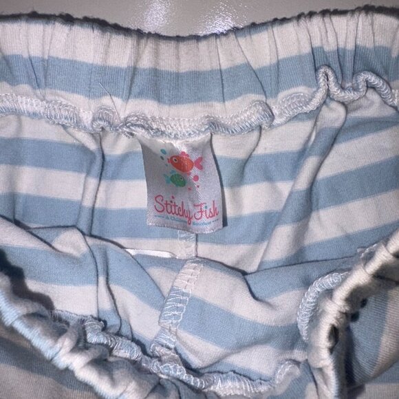 Shrimp and Grits Kids Pima Cotton Blue White Stripe Shorts with Pockets size 7 - Picture 2 of 4